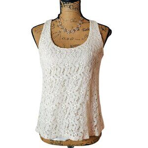 Papaya Womens S Lace Sleeveless Tank Top White Floral Fairy Cottagecore Elegant